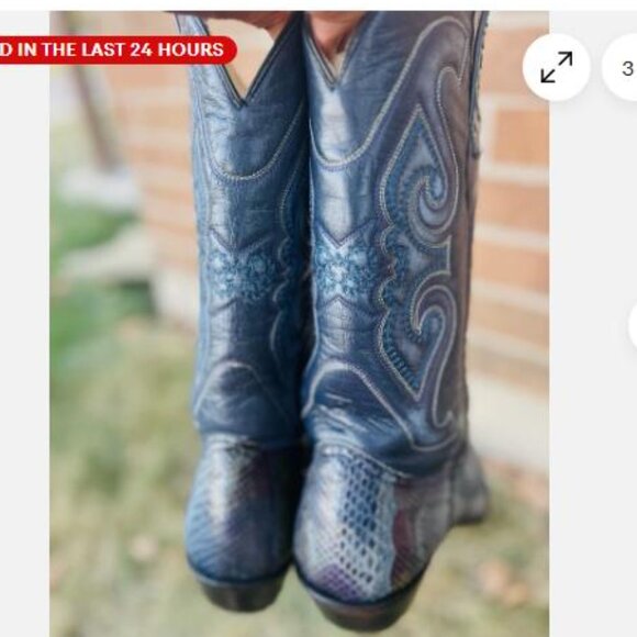 Men's Corral Exotic Python Cowboy Boots Snip Toe Blue Multi Color Sz 10 EE - Picture 6 of 11